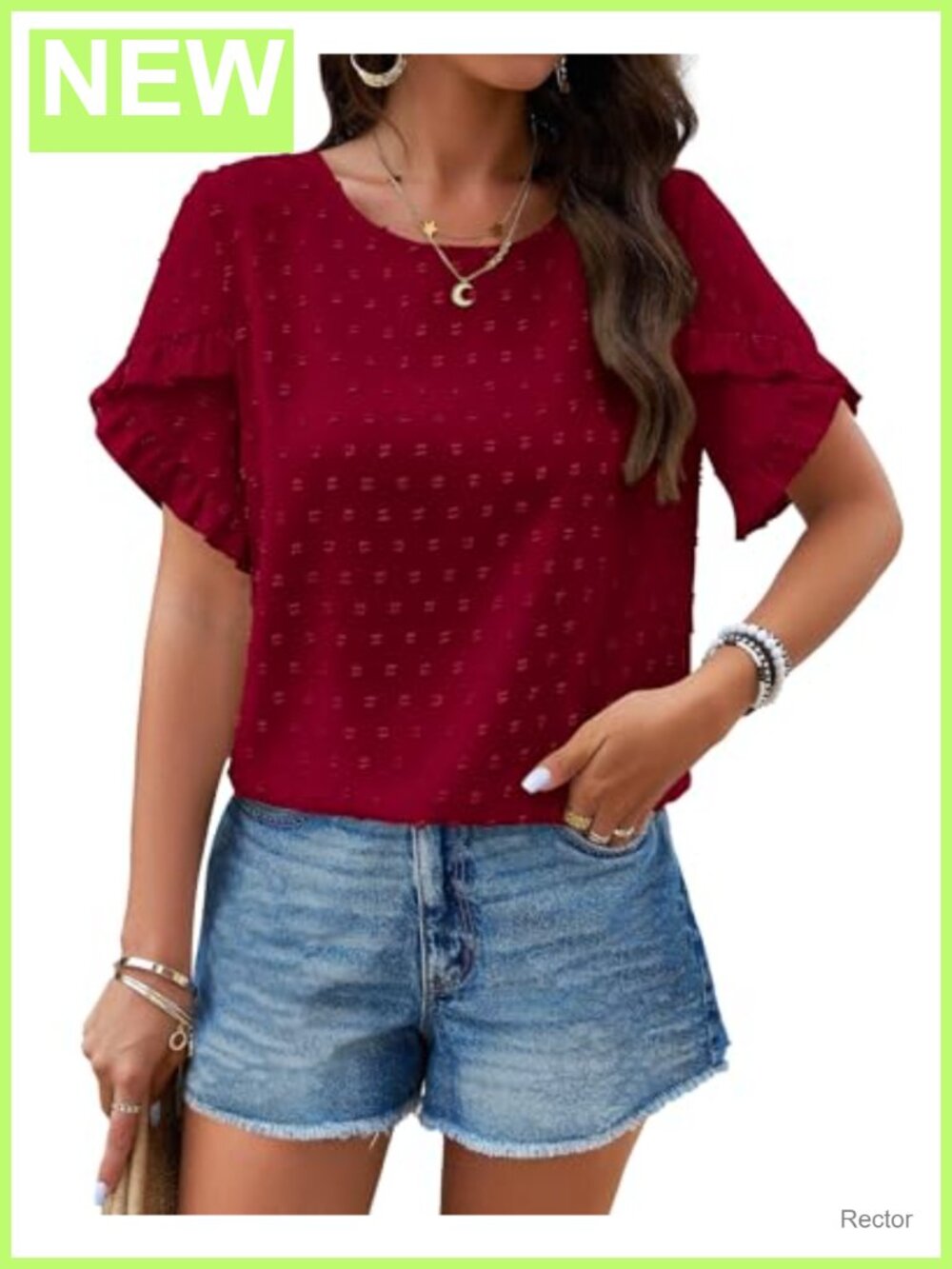 Ruffle Sleeve Swiss Dot Tunic Top